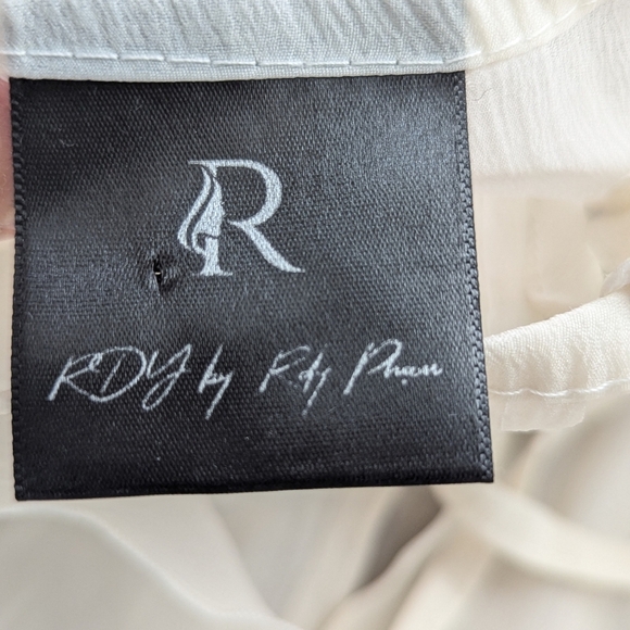 RDY by Rafi Pina Sheer Ruffle Sleeve Blouse Ivory Button Front Feminine Top S - Picture 10 of 12